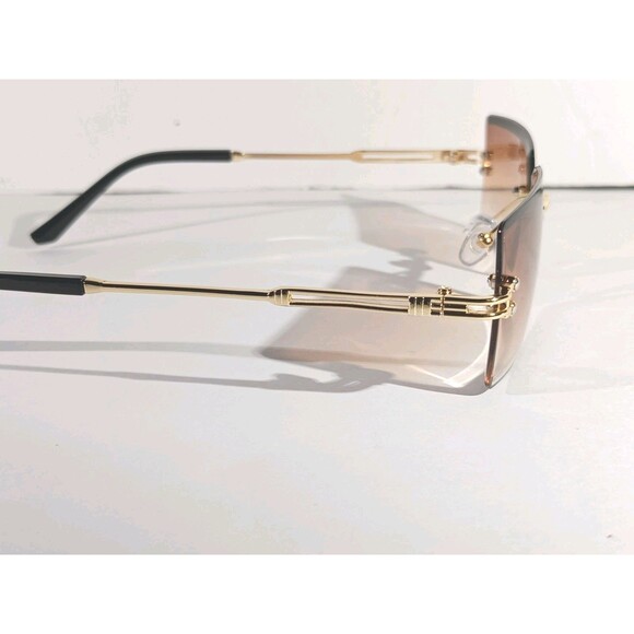 Rimless Square Sunglasses Brown Tint Unisex Metal Frame - Picture 5 of 9